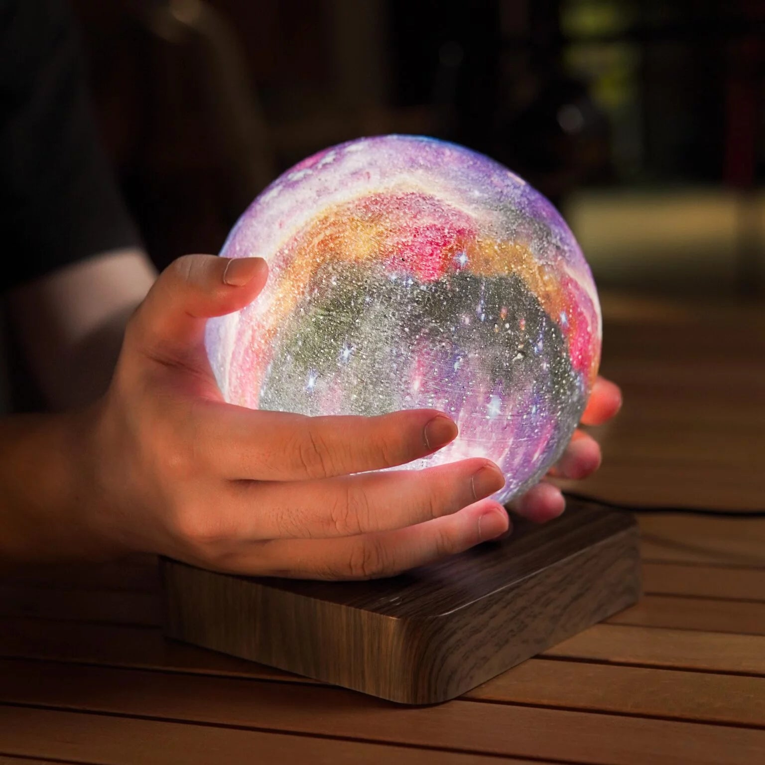 This is a levitation table lamp as design idea from the beautiful galaxy. It floating and rotating while you turn on it.